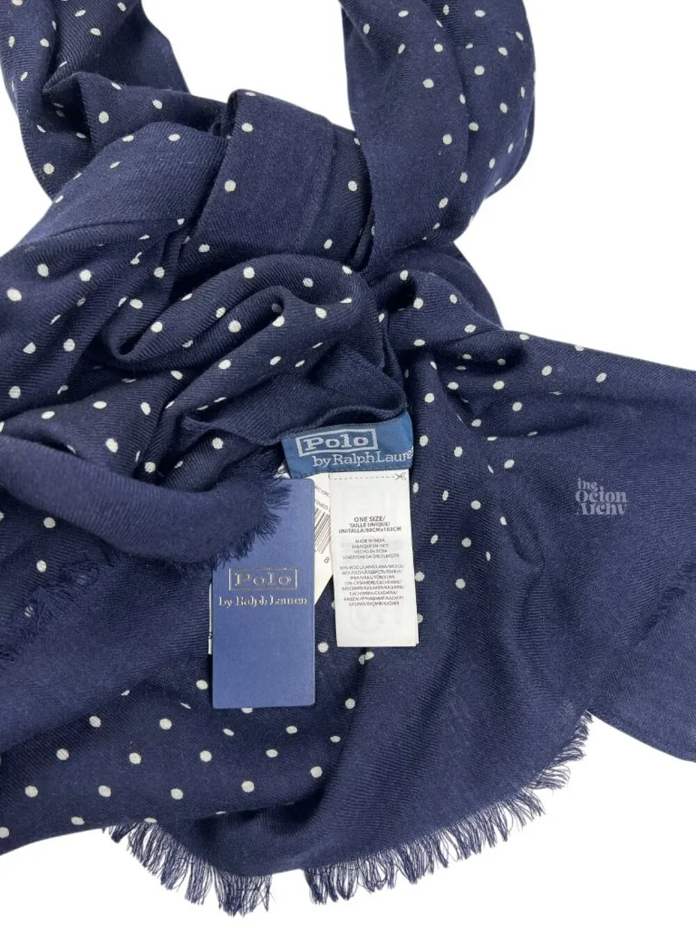 Polo Ralph Lauren Polka-Dot Fringe Scarf 'Navy/White' PC1067 Brand New